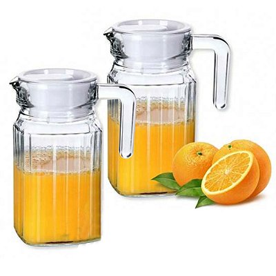Kit 2 Jarra C/tampa 500ml Para Água Suco Vidro Grosso Com Alça
