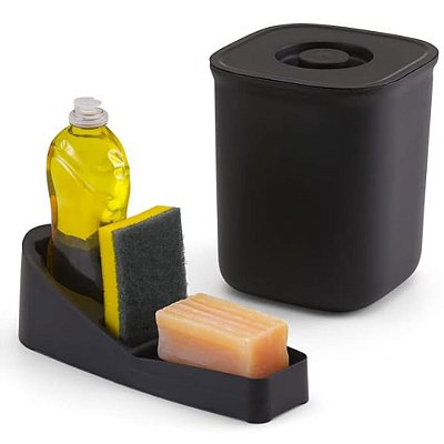 Kit Organizador De Pia Porta Detergente Lixeira  4l Cozinha - Preto