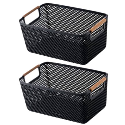 Kit 2 Cesto De Armazenamento Decoração De Cesta Multiuso 27x18cm Preto