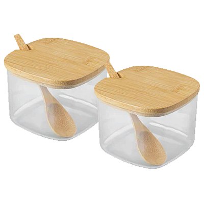 Kit 2 Açucareiro Sense Tampa De Bambu 200ml Transparente