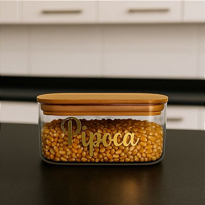 Pote Hermético Tampa De Bambu Natural 650ml Com Etiqueta
