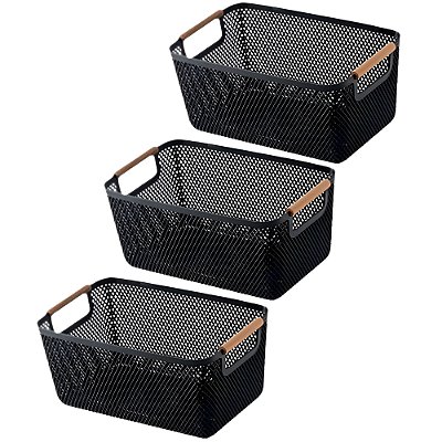 Kit 3 Cesto De Armazenamento Decoração De Cesta Multiuso 32x20cm Preto