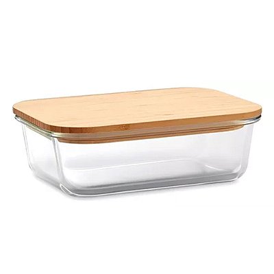 Pote Hermético Vidro Tampa De Bambu 1040ml