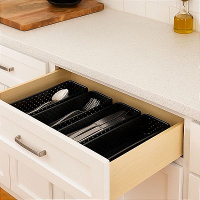 Kit 3 Organizadores De Talheres Gaveta Preto Dasplast