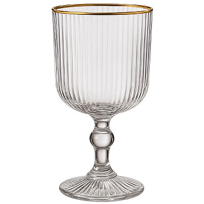 Taça Vidro Canelado Borda Dourada Vinho Transparente 380ml