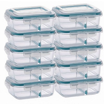 10 Potes De Vidro Hermético 1040 Ml C/divisória Para Marmita