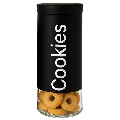 Pote Vidro Aço Blackc/ Etiqueta Cookies Wolff C/tampa 1895ml