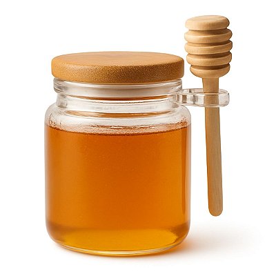 Pote De Mel De Vidro Com Tampa Hermética De Bambu 250 Ml