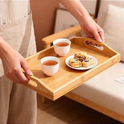 Bandeja De Bambu 36x25cm Para Servir Café Da Manhã Churrasco