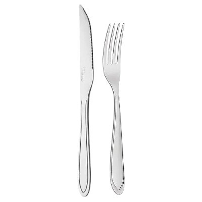 Kit 12 Faca + 12 Garfos Para Churrasco Lamina Aco Inox