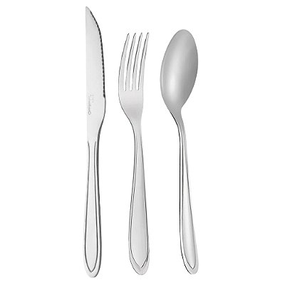 Kit 12 Faca + 12 Garfo + 12 Colher Para Churrasco Lamina Aco Inox