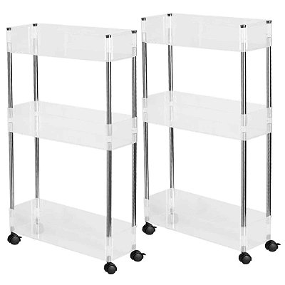 Kit 2 Carrinho Triplo Em Acrílico 82x43x14 Cm Transparente