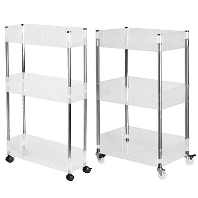 Kit 2 Prateleira Com Rodas Triplo Em Acrílico Transparente