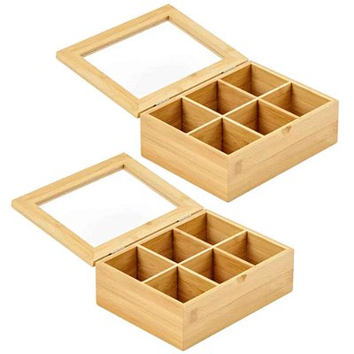 Kit 2 Organizador De Cha De Bambu C/ 6 Divisoes  21x16x7,5 Cm