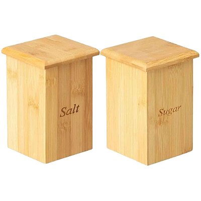 Kit 2 Pote Porta Açúcar E Sal De Bambu Decoração Cozinha Multiuso