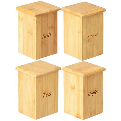 Kit 4 Pote Porta Açúcar E Sal Café De Bambu Decoração Cozinha Multiuso