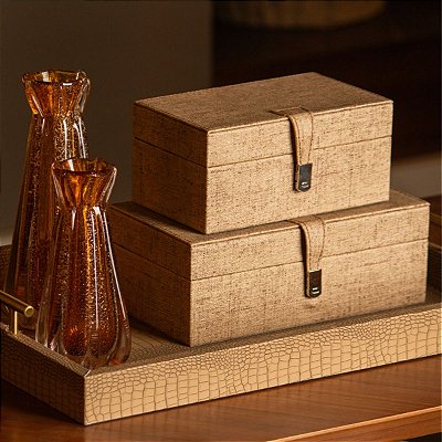 Caixa Decorativa Organizadora Em Couro 20x12x9 Cm Paramount