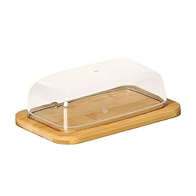 Porta Manteiga Frios De Bambu Com Tampa Acrílica