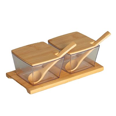 Kit Porta Condimentos Temperos Tampa Bambu 2 Potes