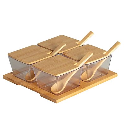 Kit Porta Condimentos Temperos Tampa Bambu 4 Potes