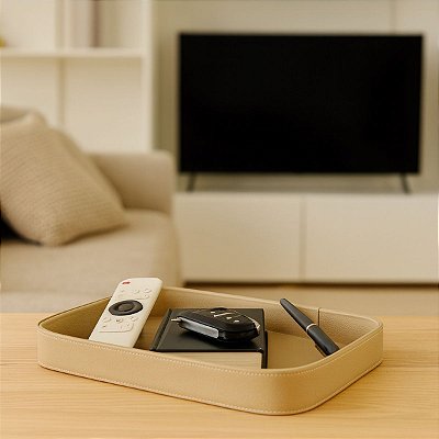 Bandeja Decorativa Elegância P/ Casa Couro Sintetico Nude