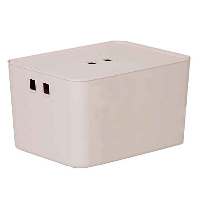 Caixa Plástica Organizadora 18l Com Tampa Creme