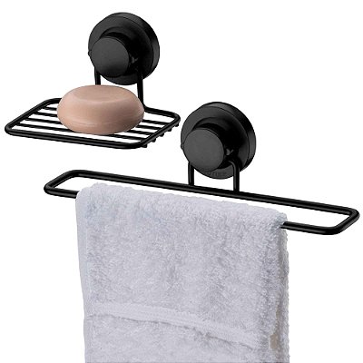 Kit Saboneteira + Porta Toalha Parede Fixação Adesivo