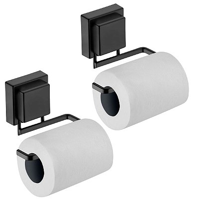 2 Suportes Papel Higiênico Porta Papel Preto Adesivo Forte