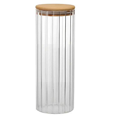 Pote Vidro Canelado Tampa Bambu P/ Mantimento Hermético 1,5l