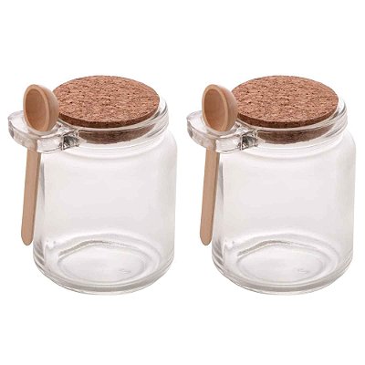 Kit 2 Pote Hermético De Vidro 250ml C/tampa Cortiça E Colher Para Temperos
