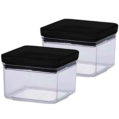 Kit 2 Pote Hermético Lumini Quadrado Black 480ml