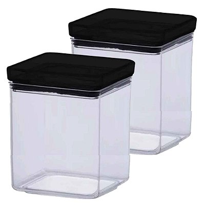 Kit 2 Pote Hermético Lumini Quadrado Black 1000ml