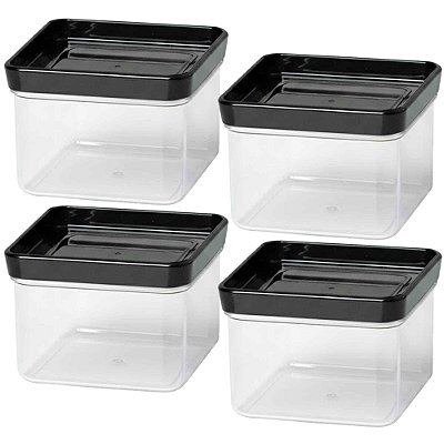 Kit 4 Pote Hermético Lumini Quadrado Black 225ml