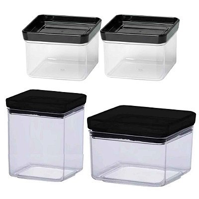 Kit 4 Pote Hermético Lumini Quadrado Preto