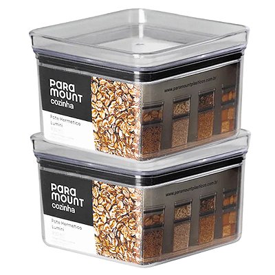 2 Pote Hermético Multiuso Lumini Quadrado Paramount 830 Ml