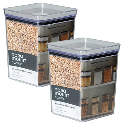 2 Pote Hermético Multiuso Lumini Quadrado Paramount 1700 Ml