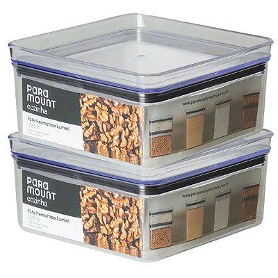 2 Pote Hermético Multiuso Lumini Quadrado Paramount 1060 Ml