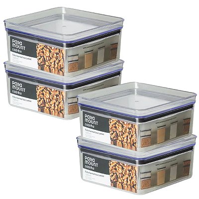 4 Potes Herméticos Multiuso Lumini Quadrado Paramount 1060 Ml