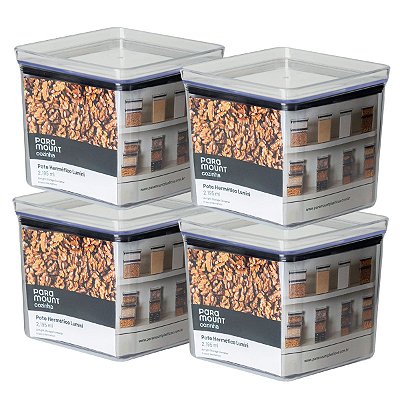 4 Pote Hermético Multiuso Lumini Quadrado Paramount 2.195 Ml