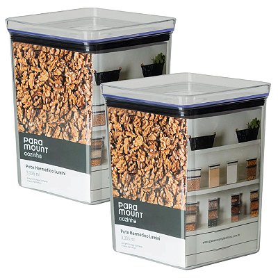 2 Pote Hermético Multiuso Lumini Quadrado Paramount 3.335 Ml