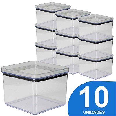 Kit 10 Pote Hermético Multiuso Lumini Quadrado Paramount 3.040 Ml