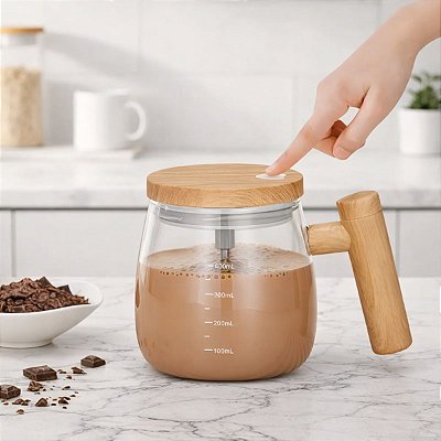 Caneca Mixer Automática 500ml Vidro Recarregável Whey Café