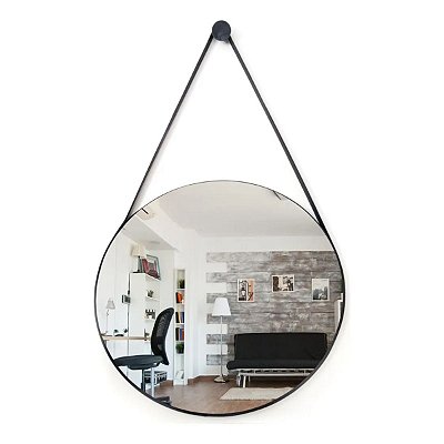 Espelho De Parede Pendurar C/ Alça De Couro Sintético 43 Cm