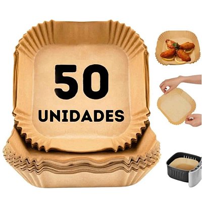 Kit 50 Formas Quadrada Descartável Airfryer 20x20x4,5cm