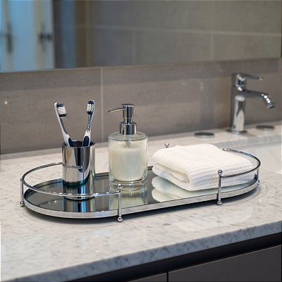 Bandeja Decorativa Grande 41 Cm Espelhada Metal Mart Prata