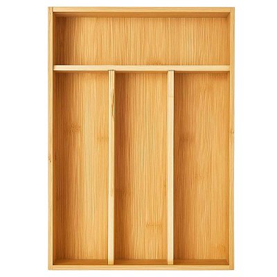 Porta Talheres Gaveta Em Bambu 4 Divisórias