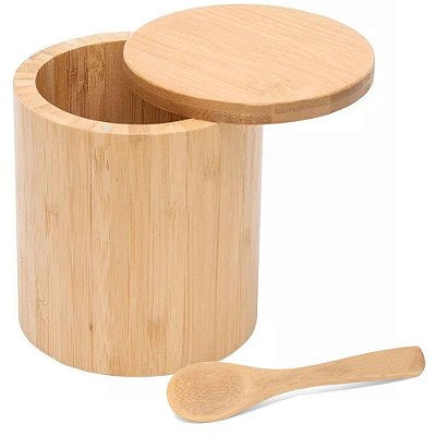 Porta Temperos Pote Com Colher Bambu 100% Natural Multiuso