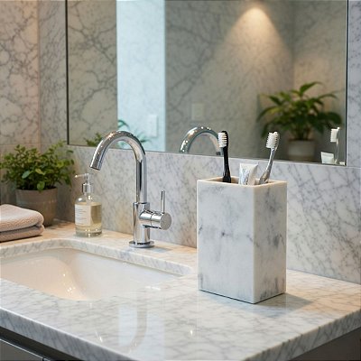 Copo Lavabo Porta Escova Objetos Multiuso Poliresina Mármore