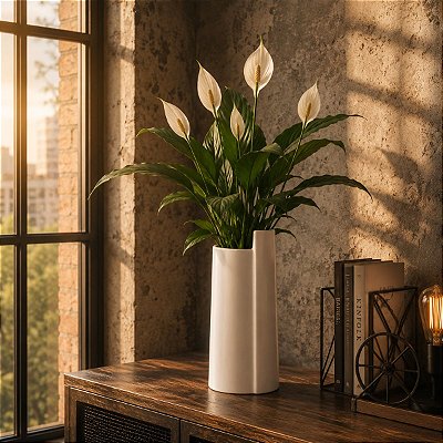 Vaso Cerâmica Grande 32,5 X 13 Cm Branco Gelo Enrolado