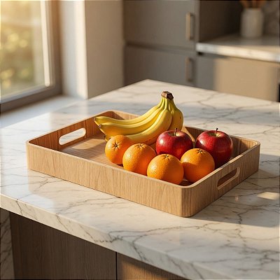 Bandeja Decorativa Em Madeira Com Alças 37x26cm Mart
